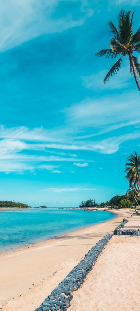 Beautiful tropical beach sea and sand with coconut palm tree on Beautiful tropical beach sea and sand with coconut palm tree on blue sky and white cloud for travel and vacation
